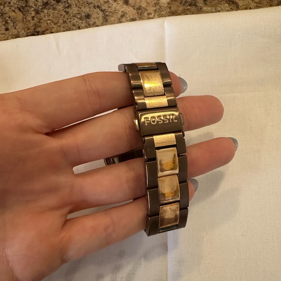 Fossil Watch Brown and Gold Tones with Rhinestones, All Stainless Steel - Picture 2 of 5